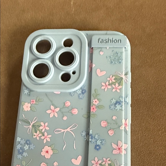Iphone 16 pro Max Floral Phone Case with Stand - Blue and Pink - Picture 6 of 6